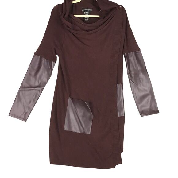 Blank NYC Women’s Size S Maroon Faux Leather Panel Drape Cardigan Sweater - Picture 1 of 14